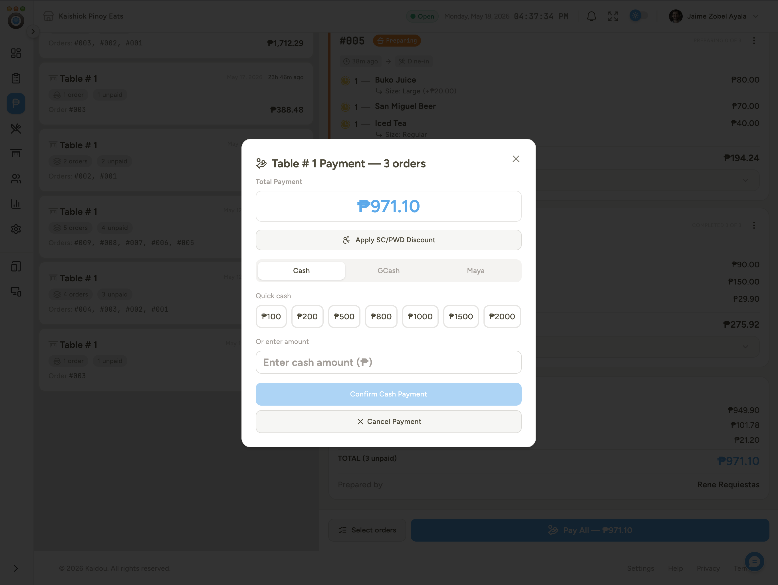 Staff processes payment via POS
