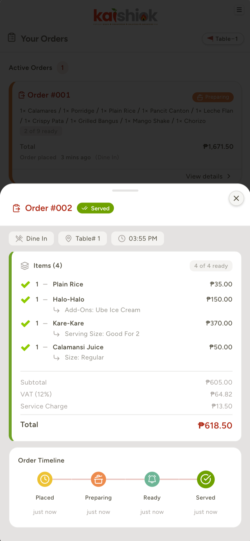 Live Order Tracking (Served)